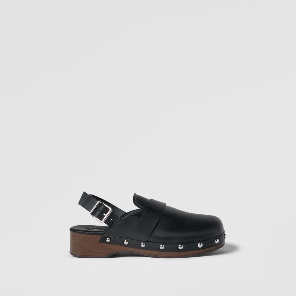 Zara Black Slingback Clogs with Metallic Accents